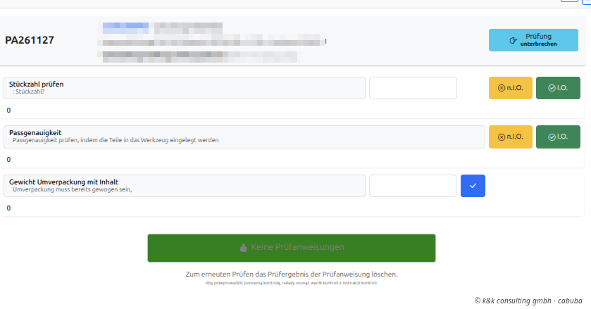 Dialog Werkerselbstprüfung in myfactory PPS Betriebsdatenerfassung